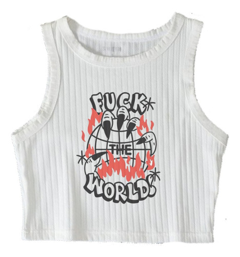 Remera F*ck The Wold Corta Musculosa Top Cute Kawaii Urbana