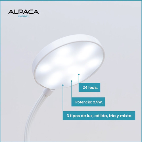 Imagen 8 de 9 de Lampara Velador Portátil Alpaca Led Carga Usb Alp-en-03