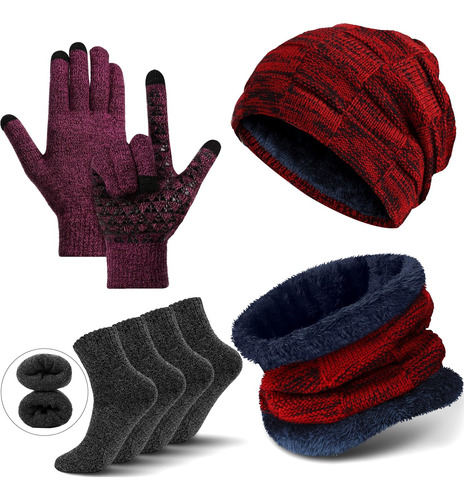 Gorro Invierno Cálido, Bufanda, Guantes, Conjunto Punto Y