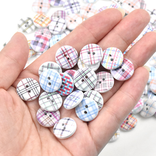 100 Botones De Madera Redondos Pintados A Cuadros Coloridos