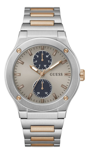 Reloj Jet Guess Bitono Hombre Acero Inoxidable Bisel Plateado Fondo Plateado