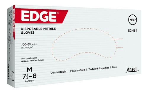 Guante Ansell Edge 82-134 Nitrilo S/polvo T-m Cajac/100 Pzas