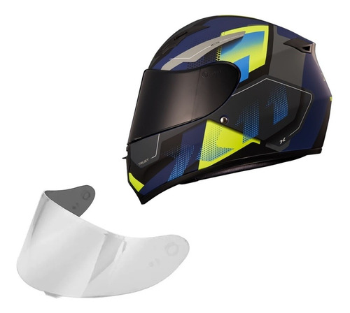 Capacete X11 Trust Pro Transit Azul E Cinza + Viseira Extra