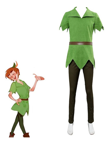 . #4pcs Disfraz De Cosplay De Peter Pan, Traje Verde,