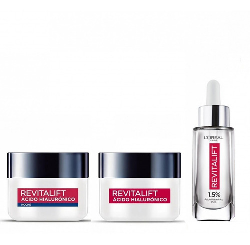 Imagen 2 de 2 de Crema De Día + Crema Noche + Serum Hialuronico Loreal Paris