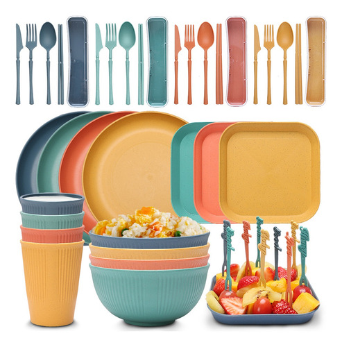 Vajilla Moderna Juego Cocina Paja Trigo Plato Tazas Kit 48 P