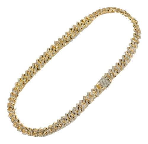 Collar Hombre Cadena Cubana Diamante Oro Plata 60cm