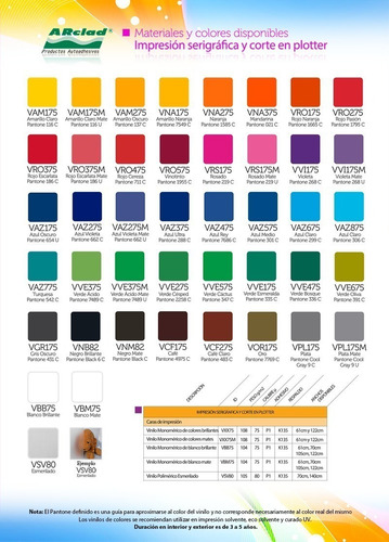 Vinil Adhesivo Arclad 61 Brillante Vinilos Arclad Calandrado