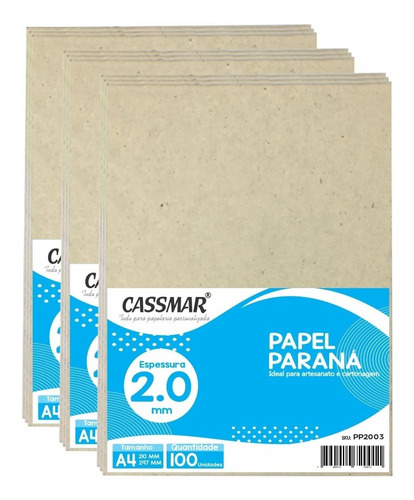 Papel Paraná Para Cartonagem 2,0mm A4 210x297mm 100 Un Cor Cinza