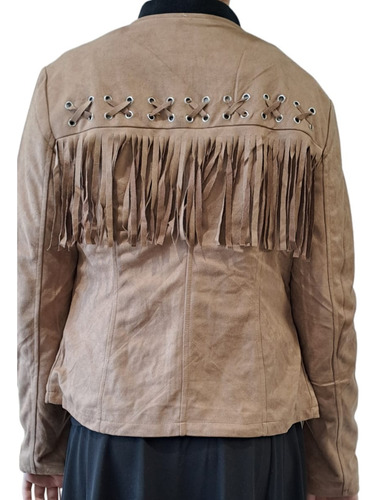Campera De Gamuza Con Flecos De Mujer Ultra Liviana.