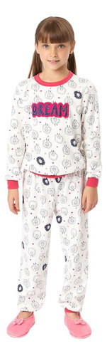 Pijama Infantil Feminino Meninas Bordado Moletinho Inverno