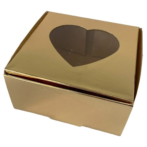 10 Caja Corazon Galletitas Lenceria Chocolate 10x10x5 Dorado