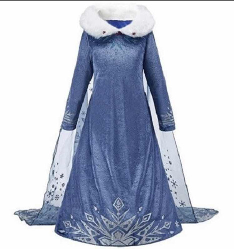 Vestido De Navidad Para Niña Frozen Terciopelo Azul