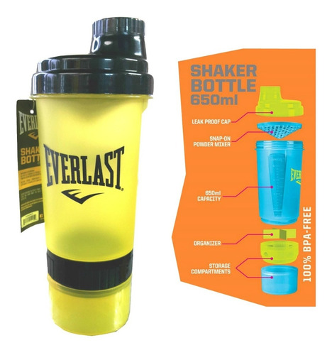 Shaker Profesional Everlast 3-1 Proteina 650ml Gym Gimnasio