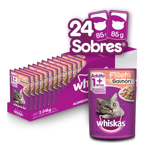 Whiskas, Alimento Gato, Filetes De Salmón, 24ud 85g C/u