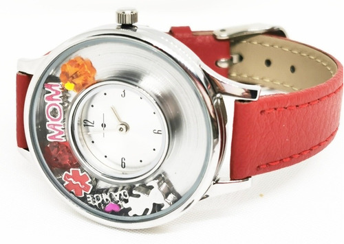 Reloj Relicario/locked Con Extensible De Piel Color Rojo