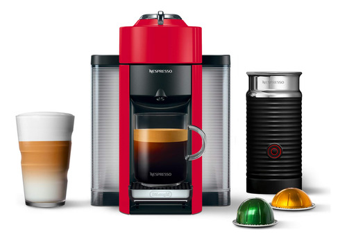 Cafetera Expreso Vertuo Evoluo Con Aeroccino Delonghi Roja