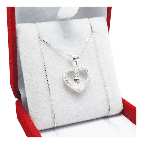 Conjunto Plata 925 Corazón Con Piedras + Cadena Veneciana 