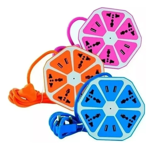 Zapatilla Hexagonal Alargue Enchufes 5 Toma Corriente 2 Usb