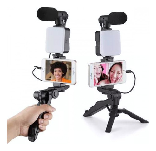 Kit Gravação 5em 1 Vídeo Tripé Led Celular Selfie Microfone