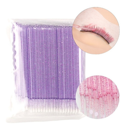 100 Aplicadores Microbrush Glitter Cristal Para Pestañas 1x1