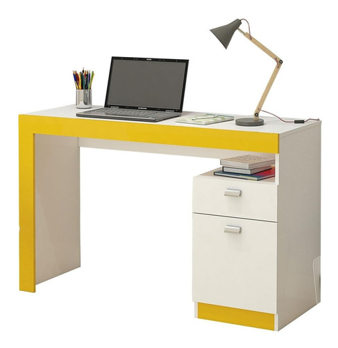 Escrivaninha gamer Permóbili Melissa mdp de 1200mm x 760mm x 465mm branco/amarelo