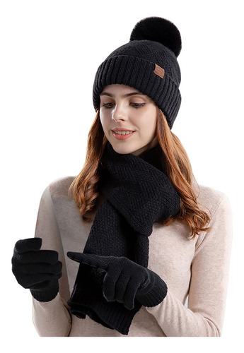 Gorro De Lana Para Mujer E Invierno, Cálido, Bufanda, Guante