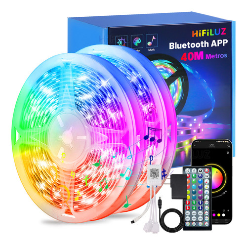 Tira De Luces hifiluz Led Bluetooth 40m Rgb Luces Led Para Cuarto control APP+44 teclas control remoto por infrarrojos, micrófono incorporado, sincronización de música, 16 millones de colores, ad