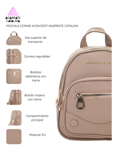 Mochila Cartera De Mujer Ecocuero Chica Agarrate Catalina Negro Negro Dorado Negro