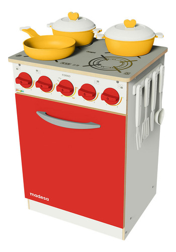 Fogão Super Chef Cozinha Infantil Branco/vermelho Madesa