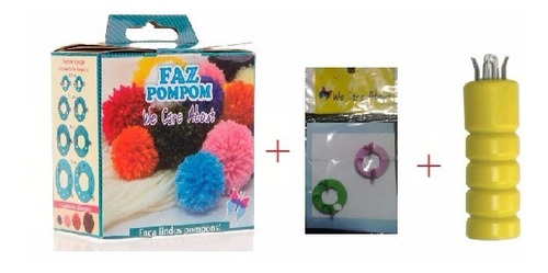 Kit Faz Pompom + Mini Faz Pompom + Tear Rabo De Gato C/agulh