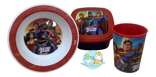 Combo Bazar Infantil Bowl Sandwichera Vaso Liga De Justicia