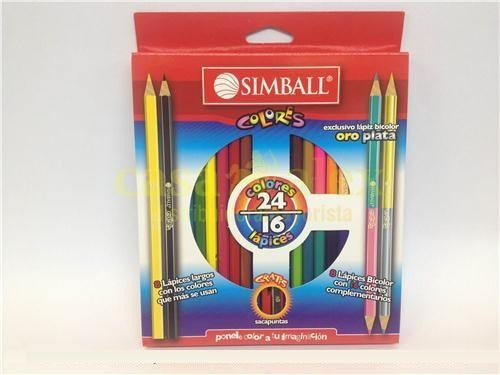 Lapices Largos Simball 16=24 Colores Pinturitas Bicolor