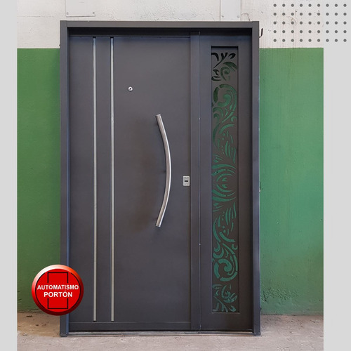 Puerta 1.20 X 2.00 Exterior Con Postigo Fijo Decorado Gris Oscuro