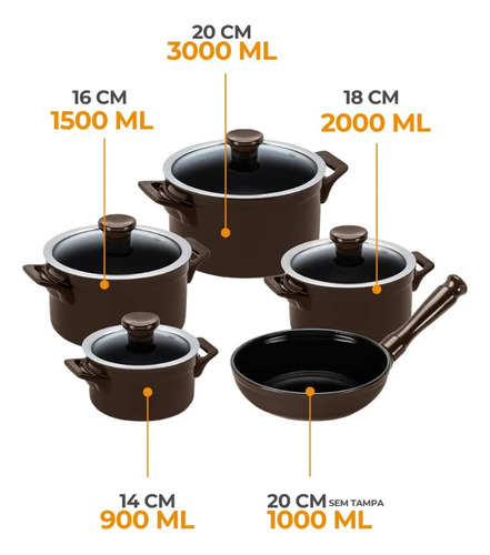 Conjunto De Panelas Clear 5 Peças - Chocolate - Ceraflame Chocolate