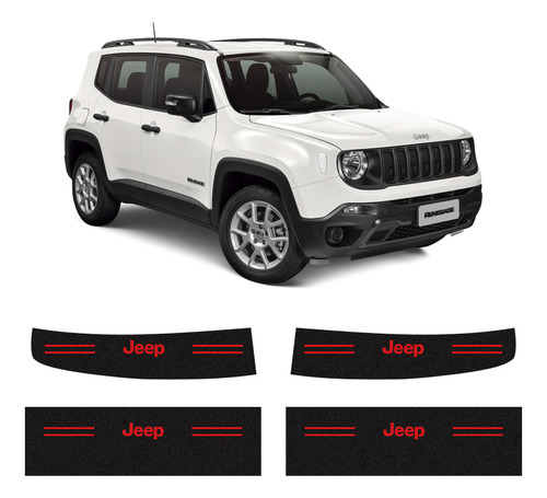 Soleira Porta Preto E Logo Vermelho Jeep Renegade - Genérico