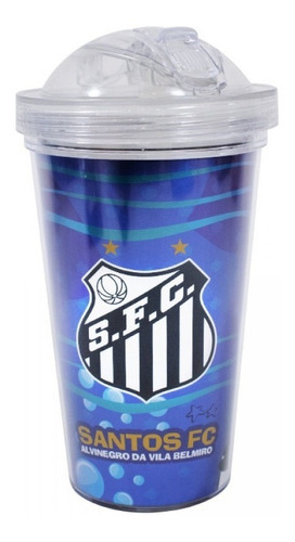 Copo De Plastico Com Canudo Time Santos 450 Ml Cor Azul