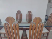 Comprar Juego De Comedor Vintage:mesa De Vidrio\u002Fmadera Con 6 Sillas