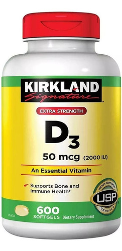 Vitamina D3 Kirkland 50 Mcg Suplemento (2000 Iu) 600softgels Sabor Sin Sabor