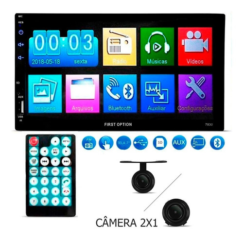 Central Multimídia Mp5 2 Din Espelhamento Bluetooth + Câmera
