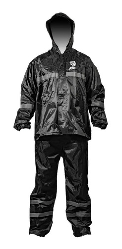 Impermeable Para Lluvia Moto Negro Kov 2 Piezas Reflectivo