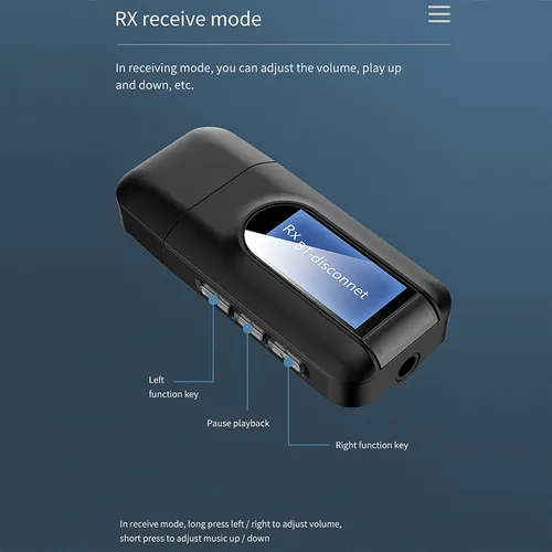 Transmisor Receptor 2 En 1 Usb Bluetooth 5.0 Con Lcd