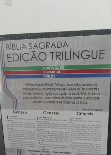 Bíblia Nvi Trilíngue Inglês Português Espanhol Preta Pequena