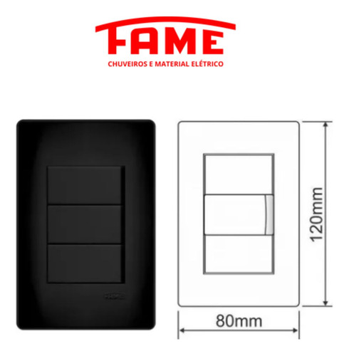 Kit 10 Interruptores Triplo Simples Preto 16a/250v Fame
