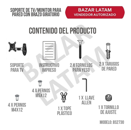 Soporte Tv Monitor Lcd Led Pared Brazo Giratorio 180º