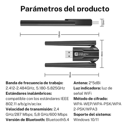 Ax900m Adaptador Usb Wifi 6 Bluetooth 5.4