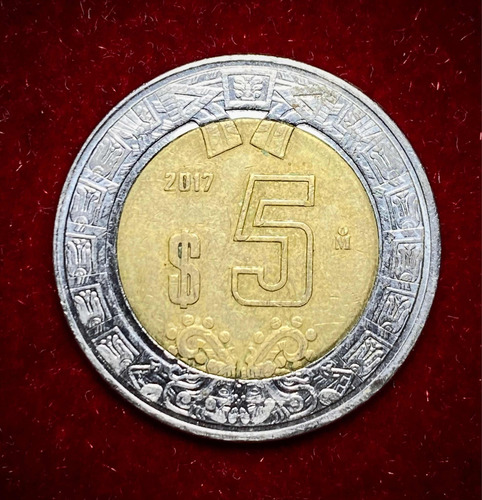 Moneda 5 Pesos Mexico 2017 Bimetalica Km 605 (Usado)