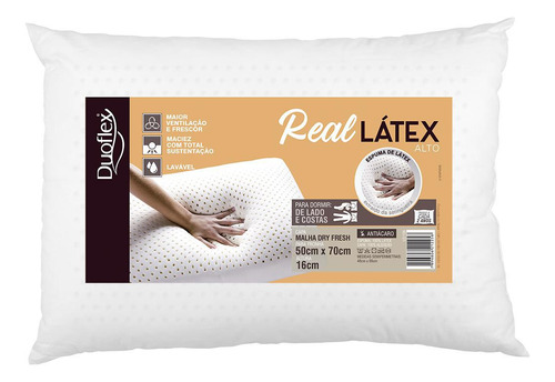 Travesseiro Real Látex 40x68x16cm Forro 100% Algodão