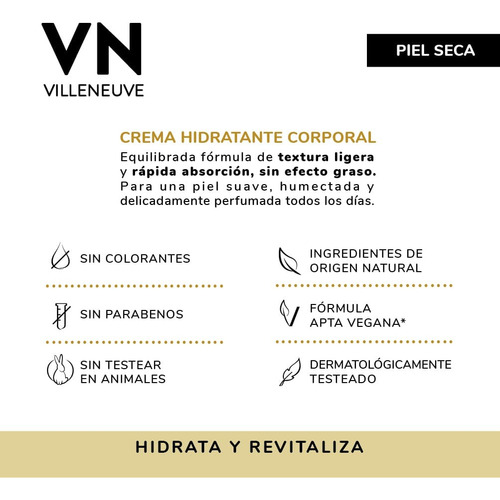 Crema Corporal Villeneuve Piel Seca 400 Ml Fragancia Coco