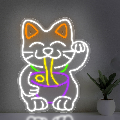 Letrero Led De Neón Lucky Cat Para Decoración De Pared De Ti